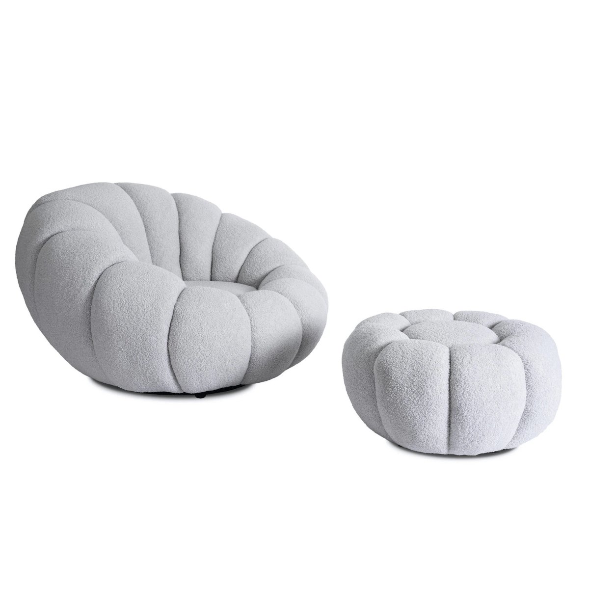 Relaxačné kreslo PETTIT – sivá látka boucle – foto 3