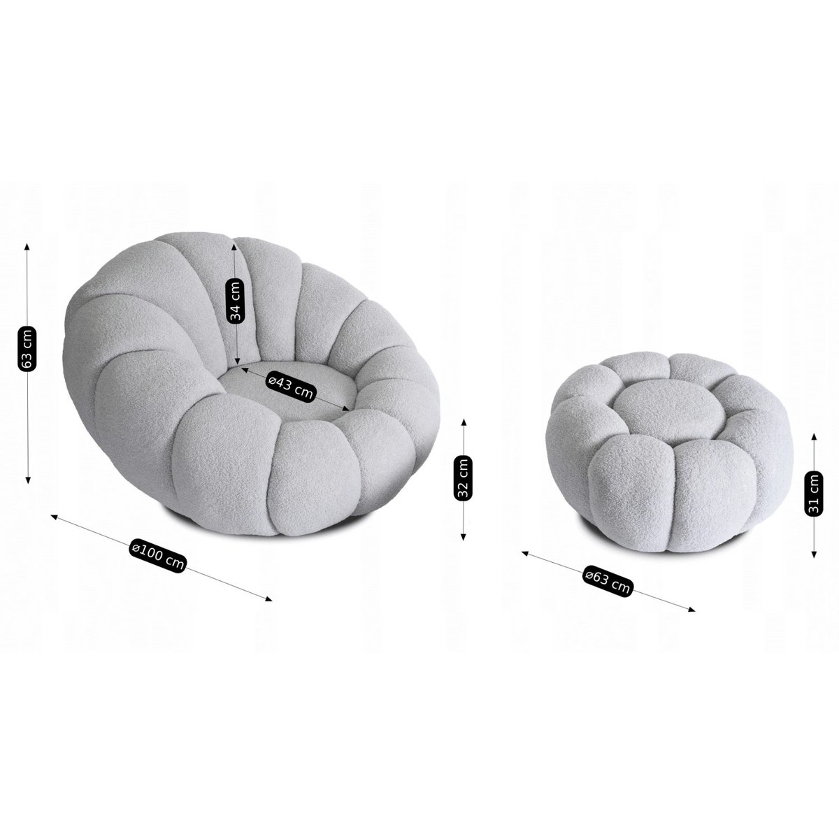 Relaxačné kreslo PETTIT – sivá látka boucle – foto 6