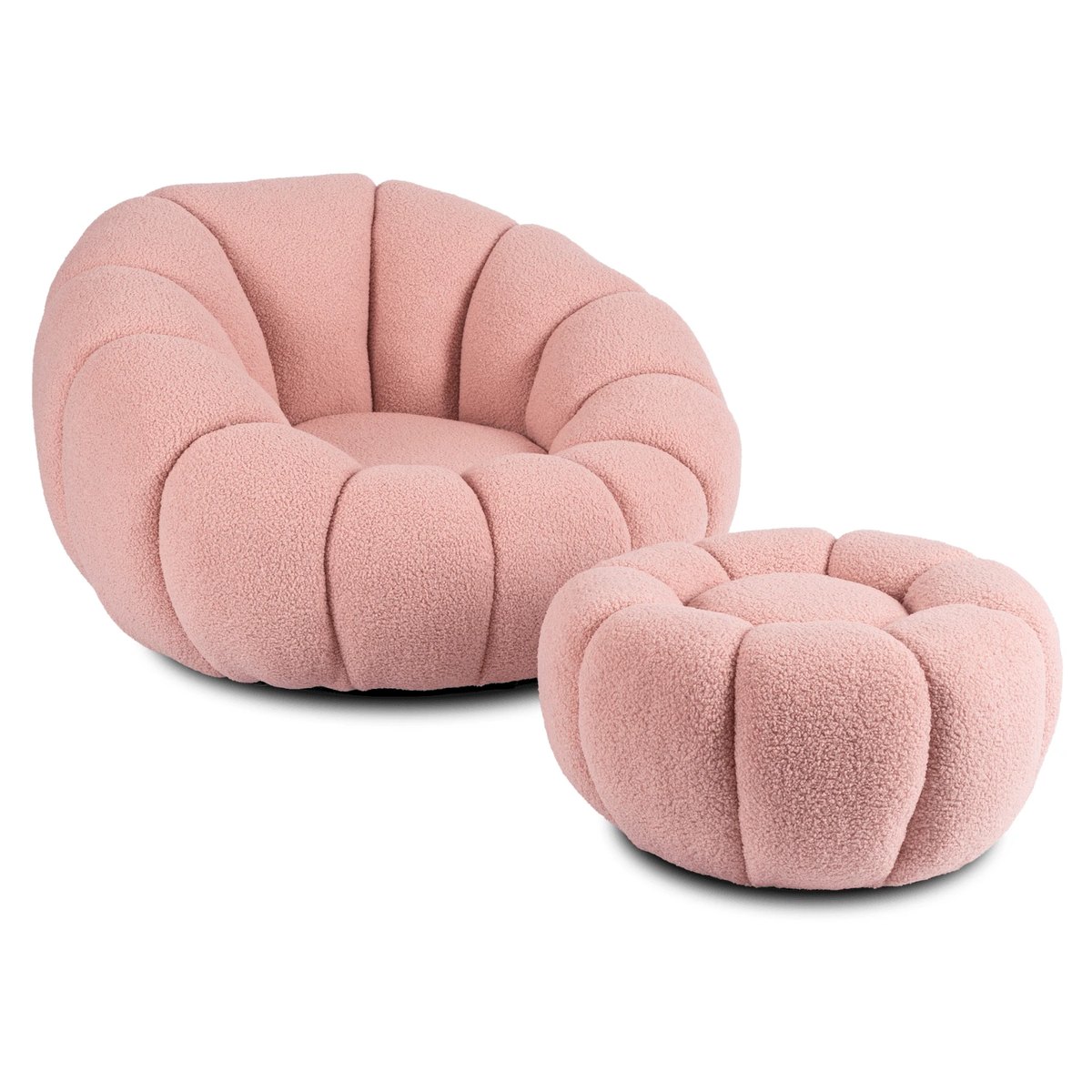 Relaxačné kreslo PETTIT – ružová látka boucle
