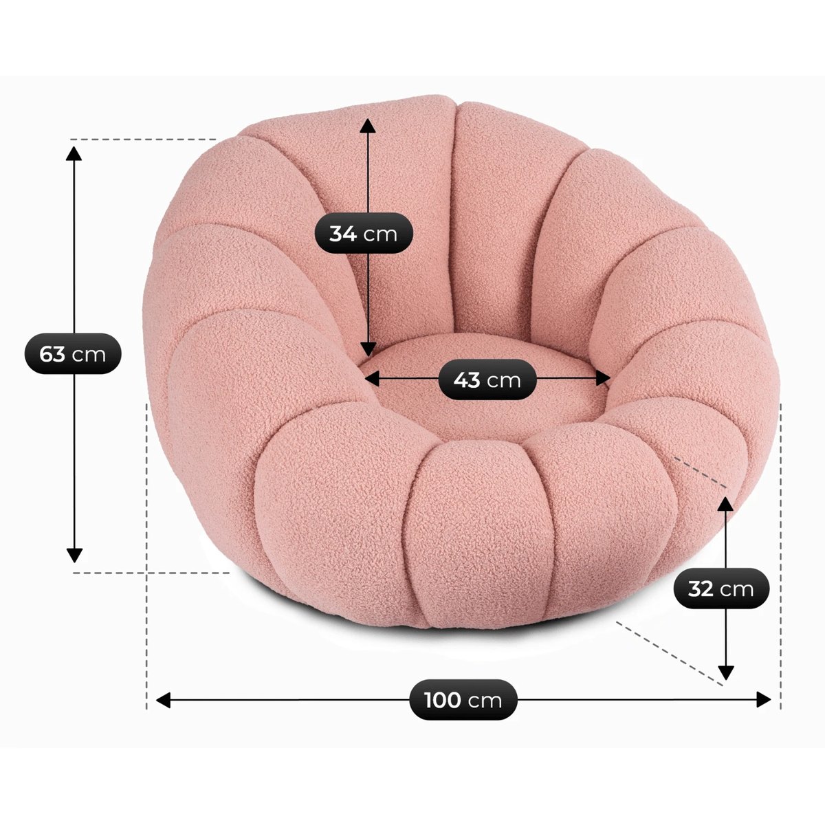 Relaxačné kreslo PETTIT – ružová látka boucle – foto 5