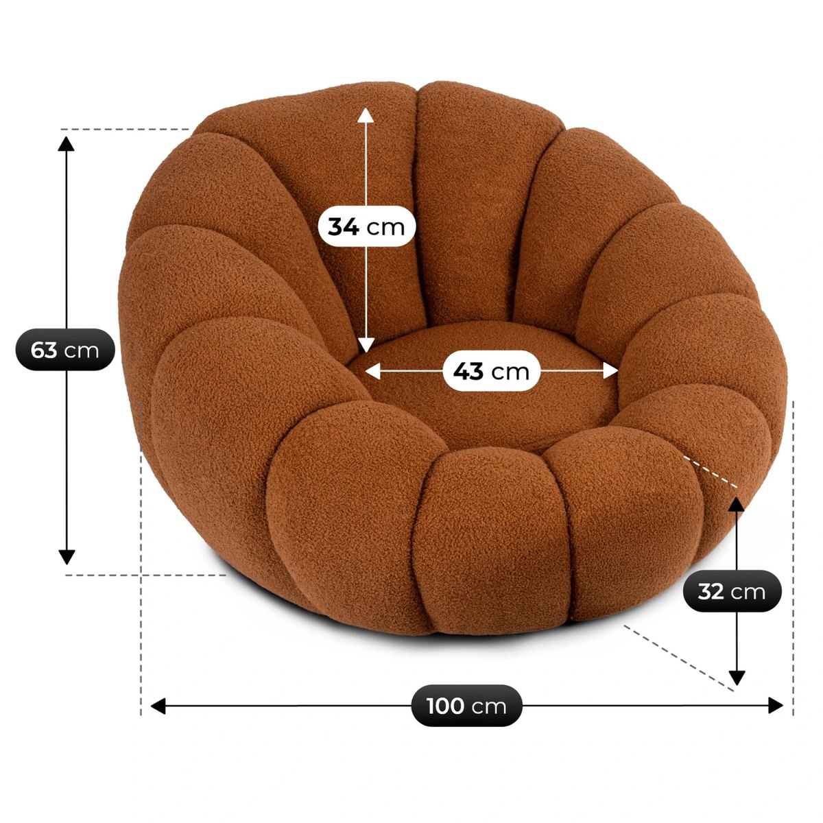 Relaxačné kreslo PETTIT – hrdzavá látka boucle – foto 5