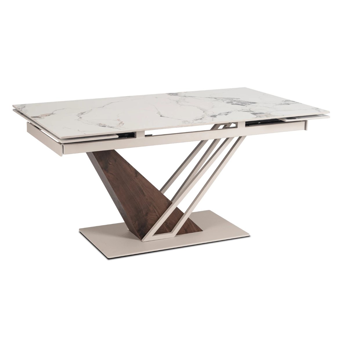Rozkladací stôl REX – 160–220 cm, biely mramor, podnož kašmír