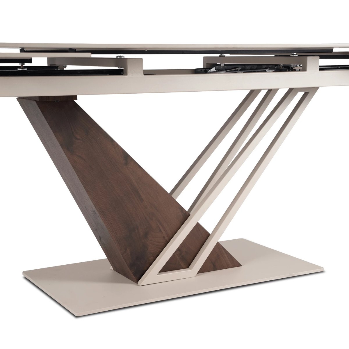 Rozkladací stôl REX – 160–220 cm, biely mramor, podnož kašmír – foto 5