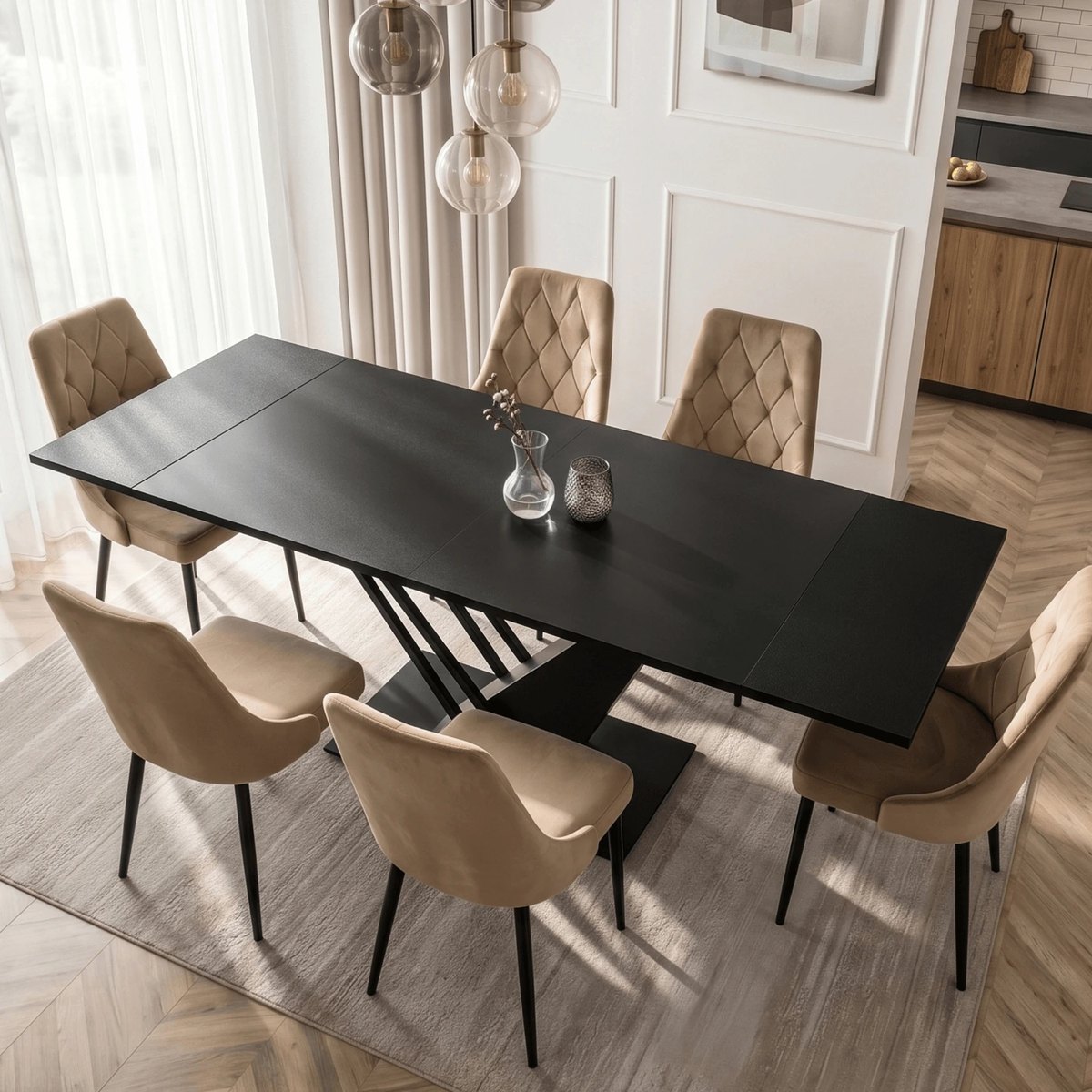 Rozkladací stôl REX – 160–220 cm, čierna doska – foto 4