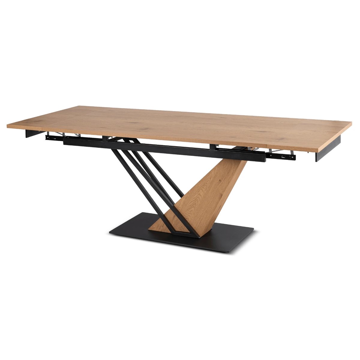 Rozkladací stôl REX – 160–220 cm, dub, čierna podnož – foto 7