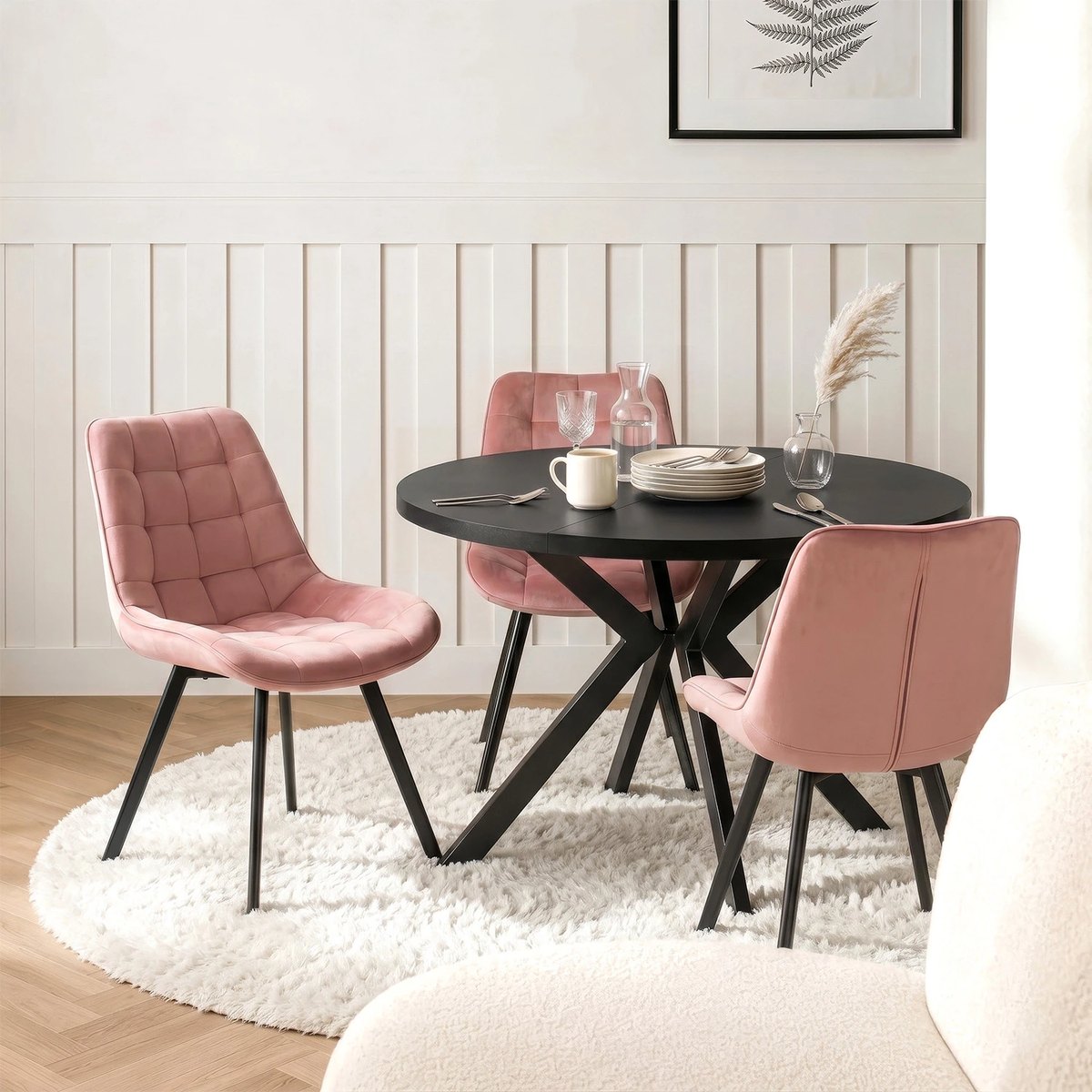Jedálenská stolička RICK – ružový zamat, čierne nohy – foto 2