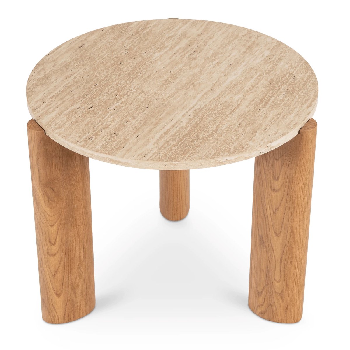 Okrúhly konferenčný stolík TRAVERTINO – 60 cm, travertín, podnož dub – foto 3