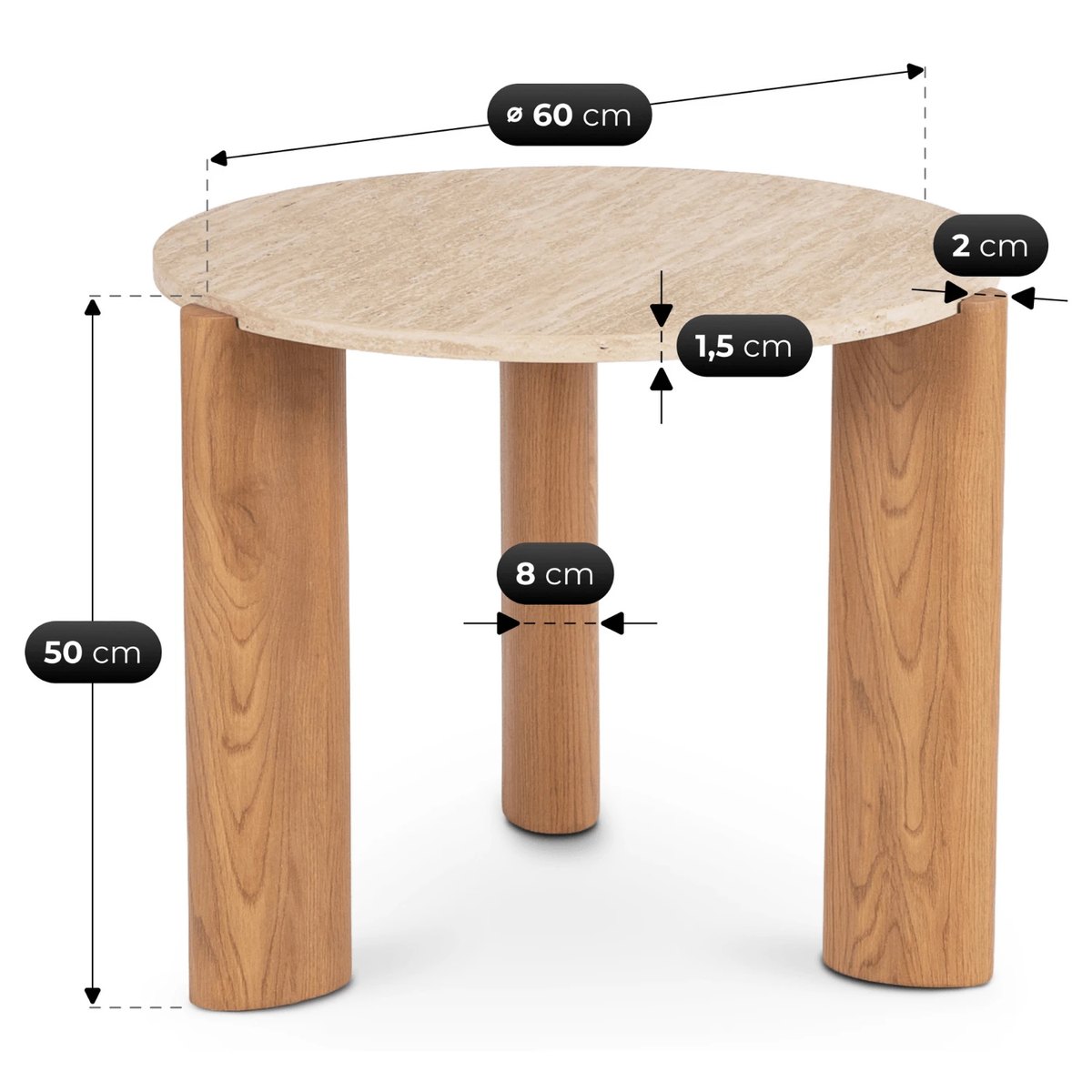 Okrúhly konferenčný stolík TRAVERTINO – 60 cm, travertín, podnož dub – foto 7