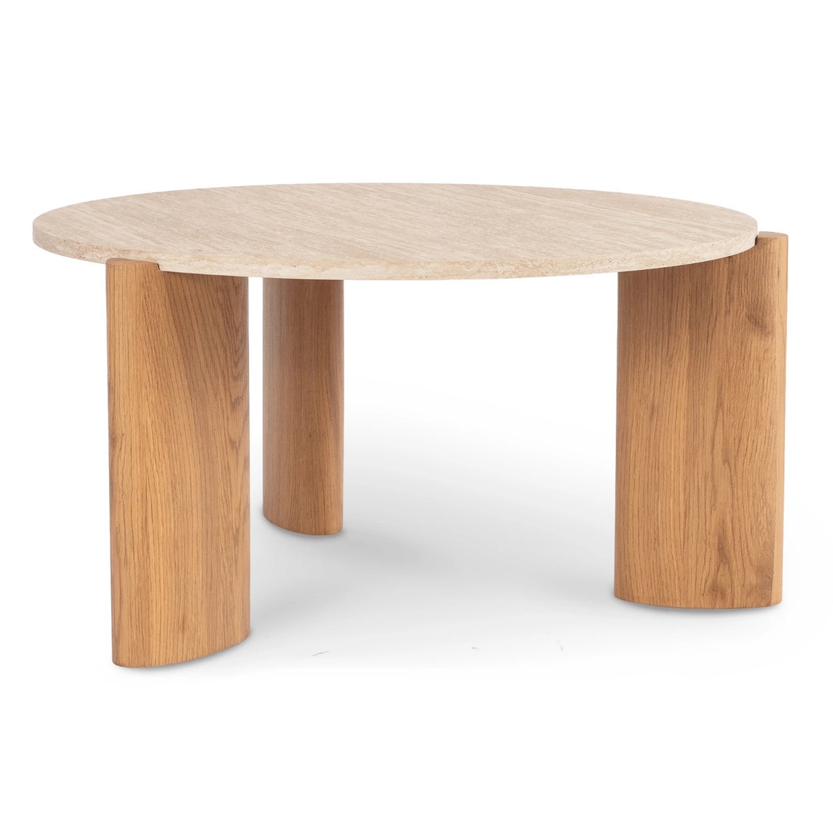 Okrúhly konferenčný stolík TRAVERTINO MAX – 80 cm, travertín, podnož dub