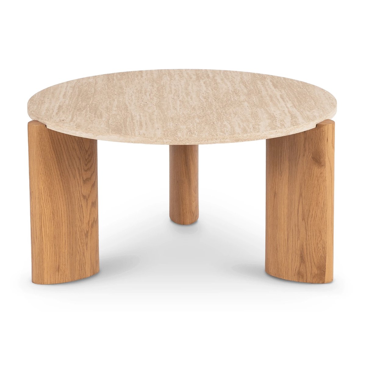 Okrúhly konferenčný stolík TRAVERTINO MAX – 80 cm, travertín, podnož dub – foto 4