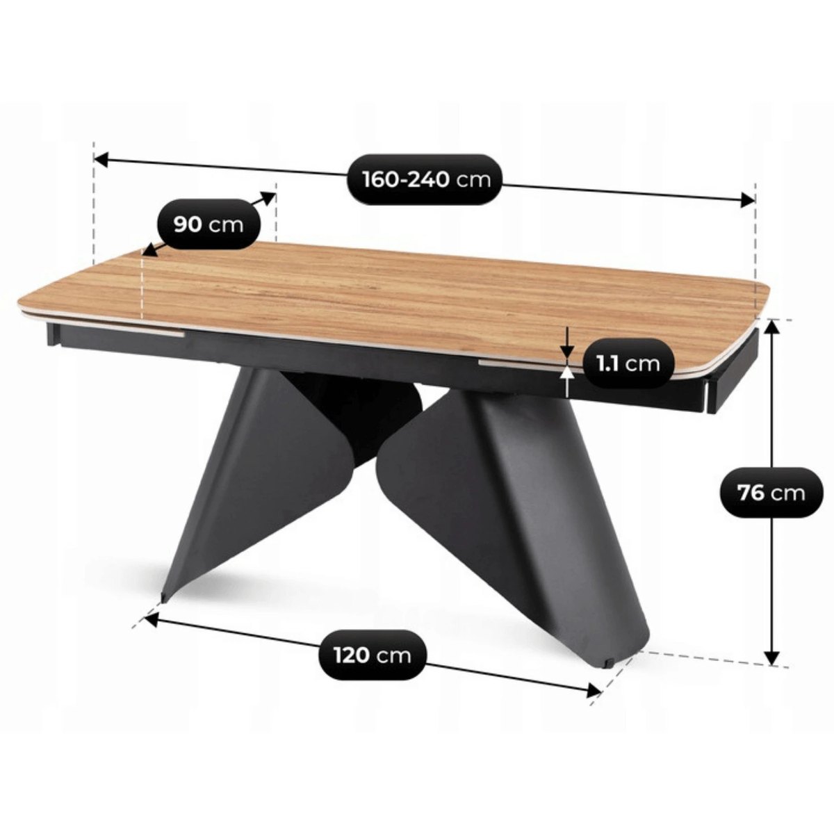 Keramický stôl VERONA – 160–240 cm, dub, čierna podnož – foto 6