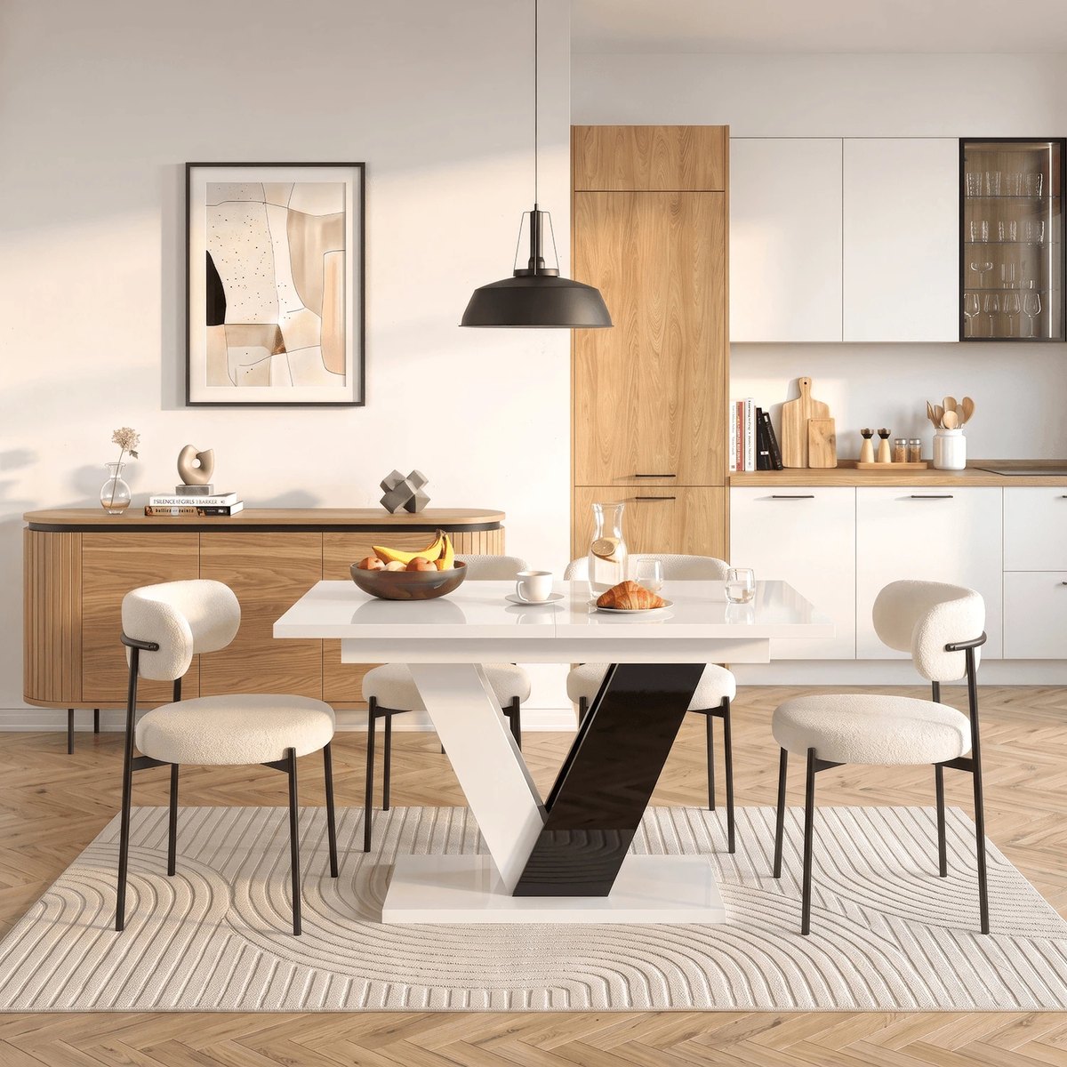 Rozkladací stôl CLARK – 120–160 cm, biela doska, čierna podnož – foto 2
