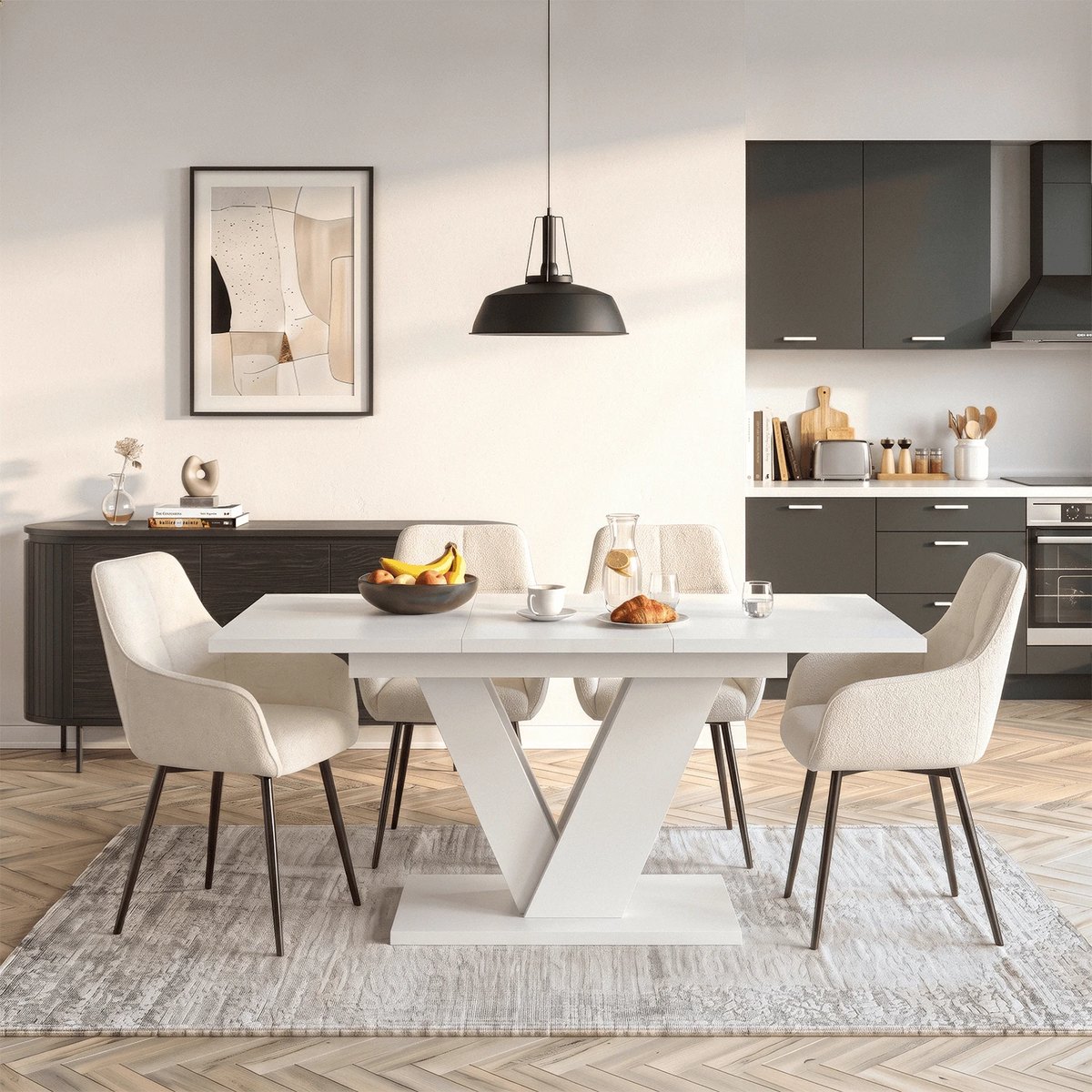 Rozkladací stôl CLARK – 120–160 cm, biela doska – foto 2