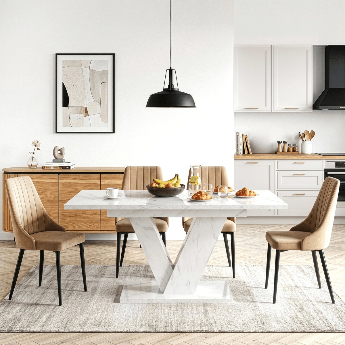 Rozkladací stôl CLARK – 120–160 cm, biely mramor – foto 2