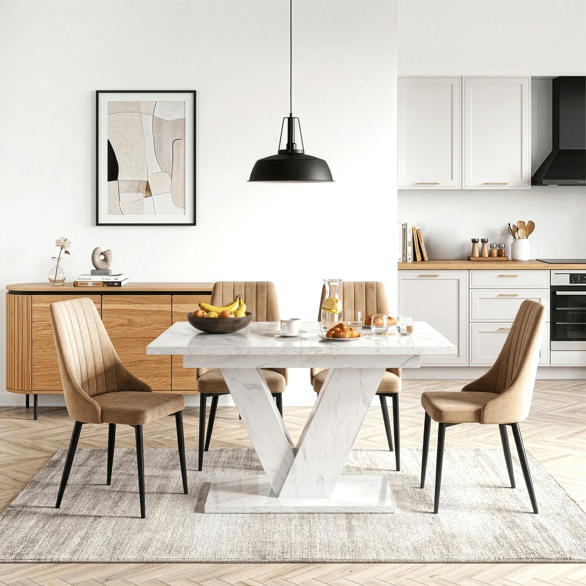 Rozkladací stôl CLARK – 120–160 cm, biely mramor – foto 3