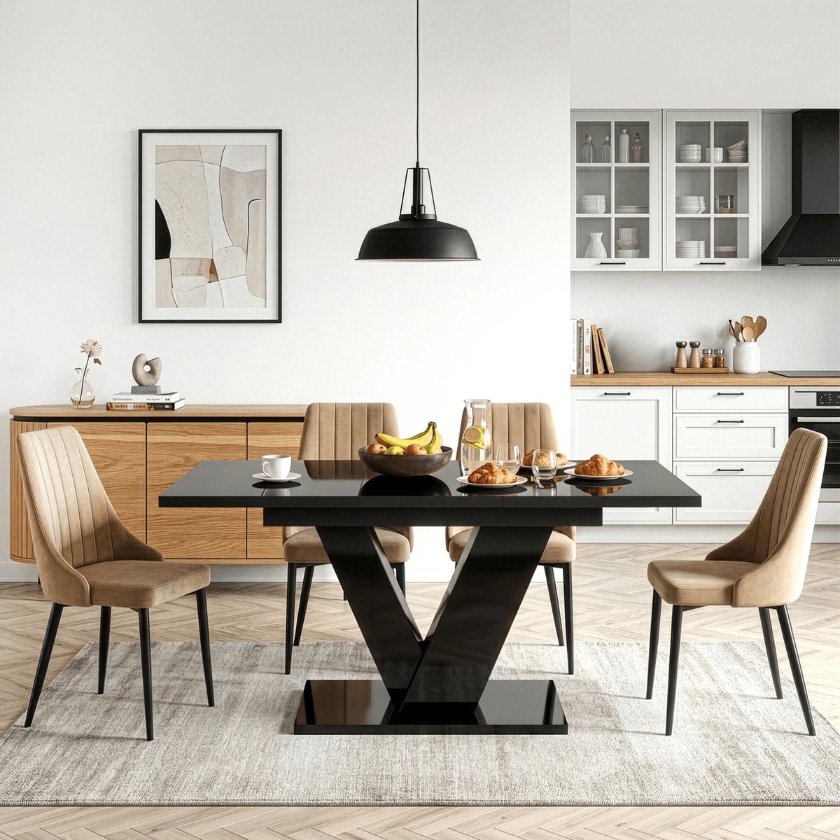 Rozkladací stôl CLARK – 120–160 cm, čierna doska – foto 3