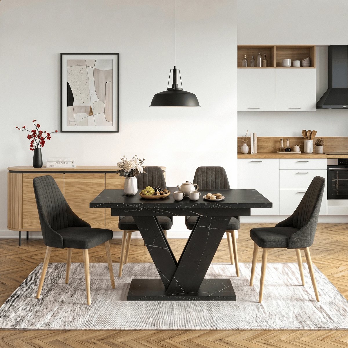 Rozkladací stôl CLARK – 120–160 cm, čierny mramor – foto 2