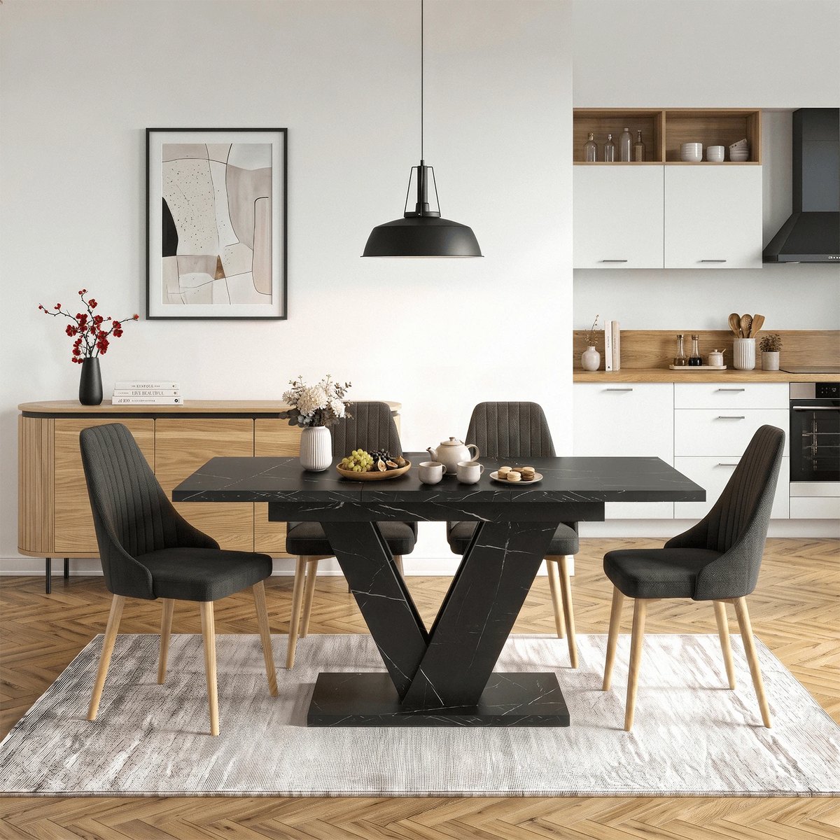 Rozkladací stôl CLARK – 120–160 cm, čierny mramor – foto 3