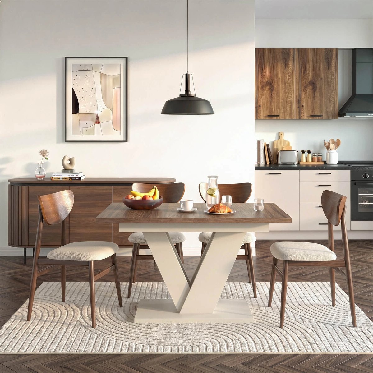 Rozkladací stôl CLARK – 120–160 cm, orech, podnož kašmír – foto 2