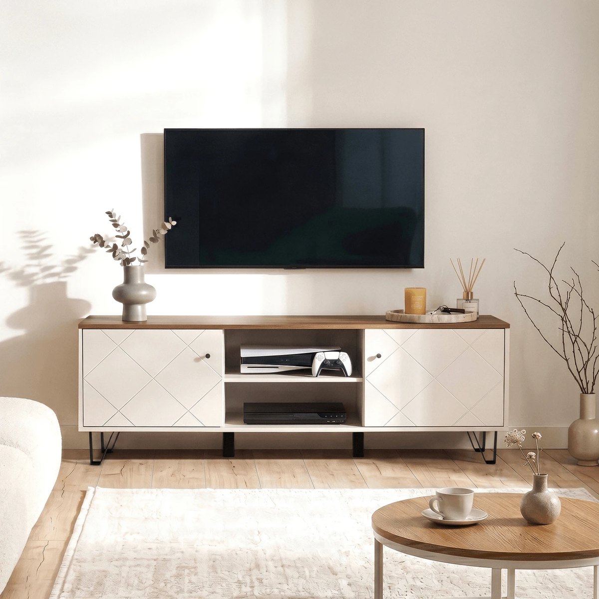 TV stolík BACARDI – 183 cm, kašmír, fronty dub castello – foto 2