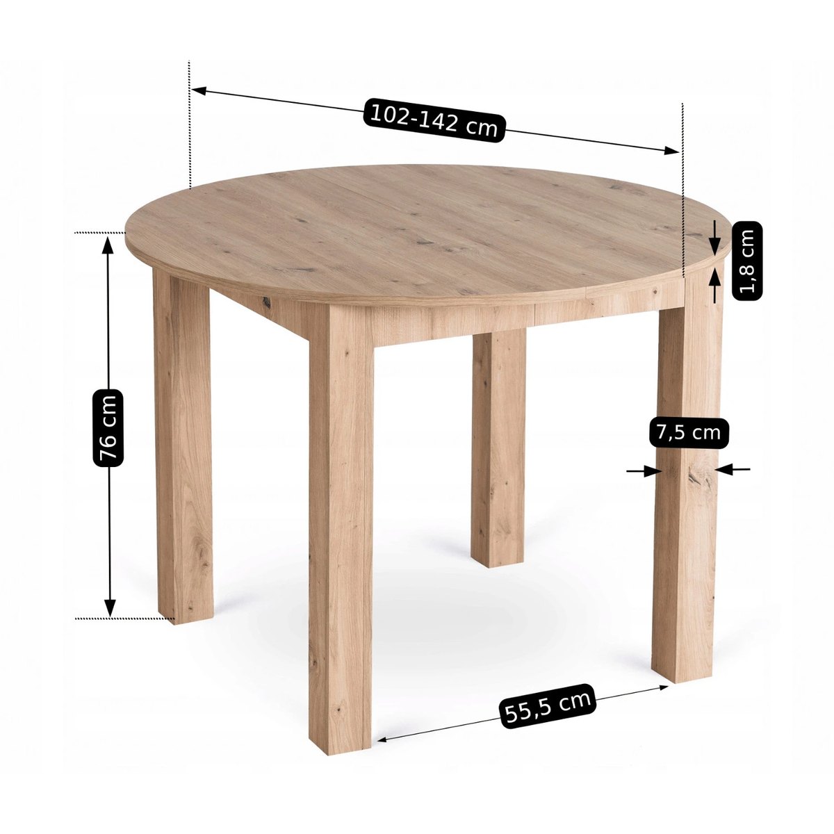 Rozkladací stôl HARRY – 102–142 cm, dub artisan – foto 6