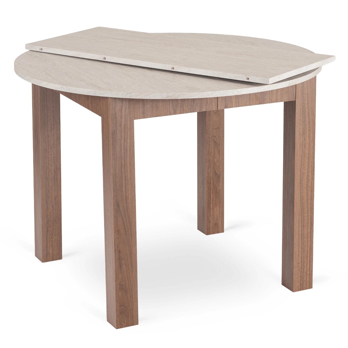 Rozkladací stôl HARRY – 102–142 cm, travertín, orech nicea podnož – foto 4