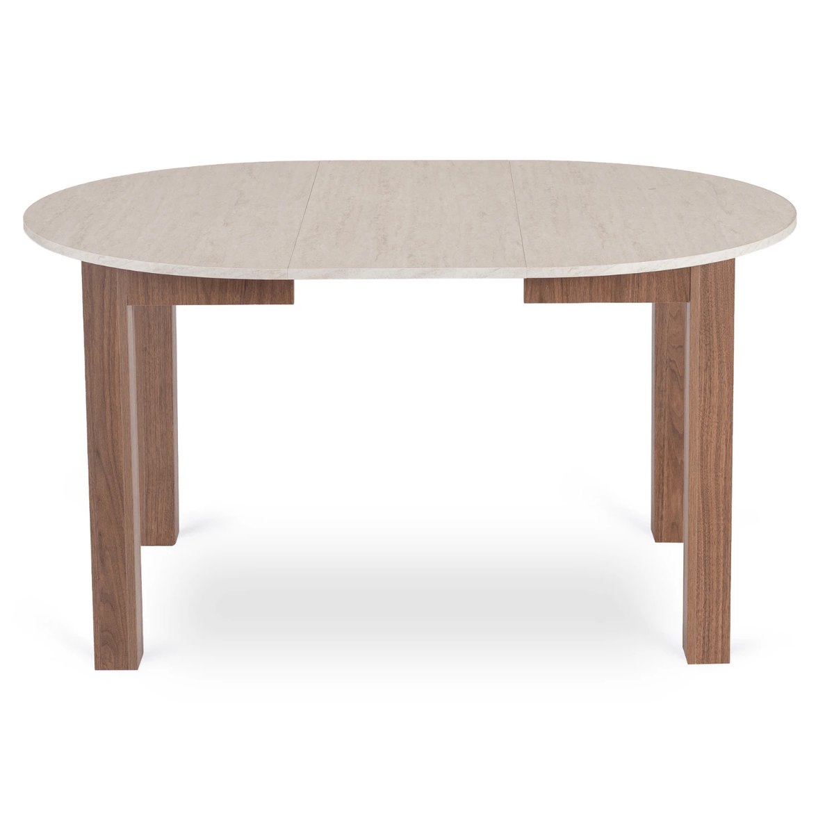 Rozkladací stôl HARRY – 102–142 cm, travertín, orech nicea podnož – foto 5