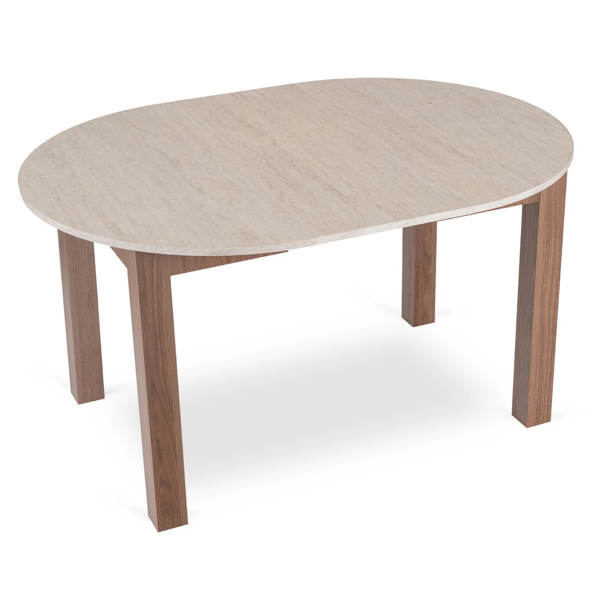 Rozkladací stôl HARRY – 102–142 cm, travertín, orech nicea podnož – foto 6