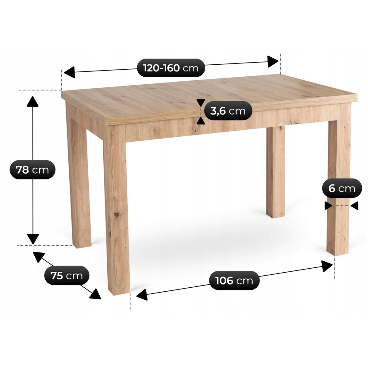 Rozkladací stôl SKUBI – 120–160 cm, dub artisan – foto 7