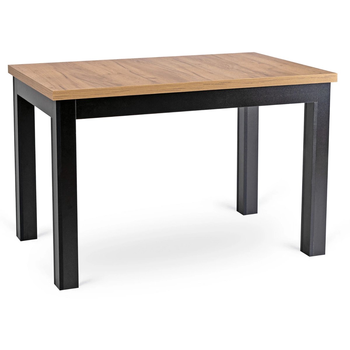 Rozkladací stôl SKUBI – 120–160 cm, dub craft, čierna podnož