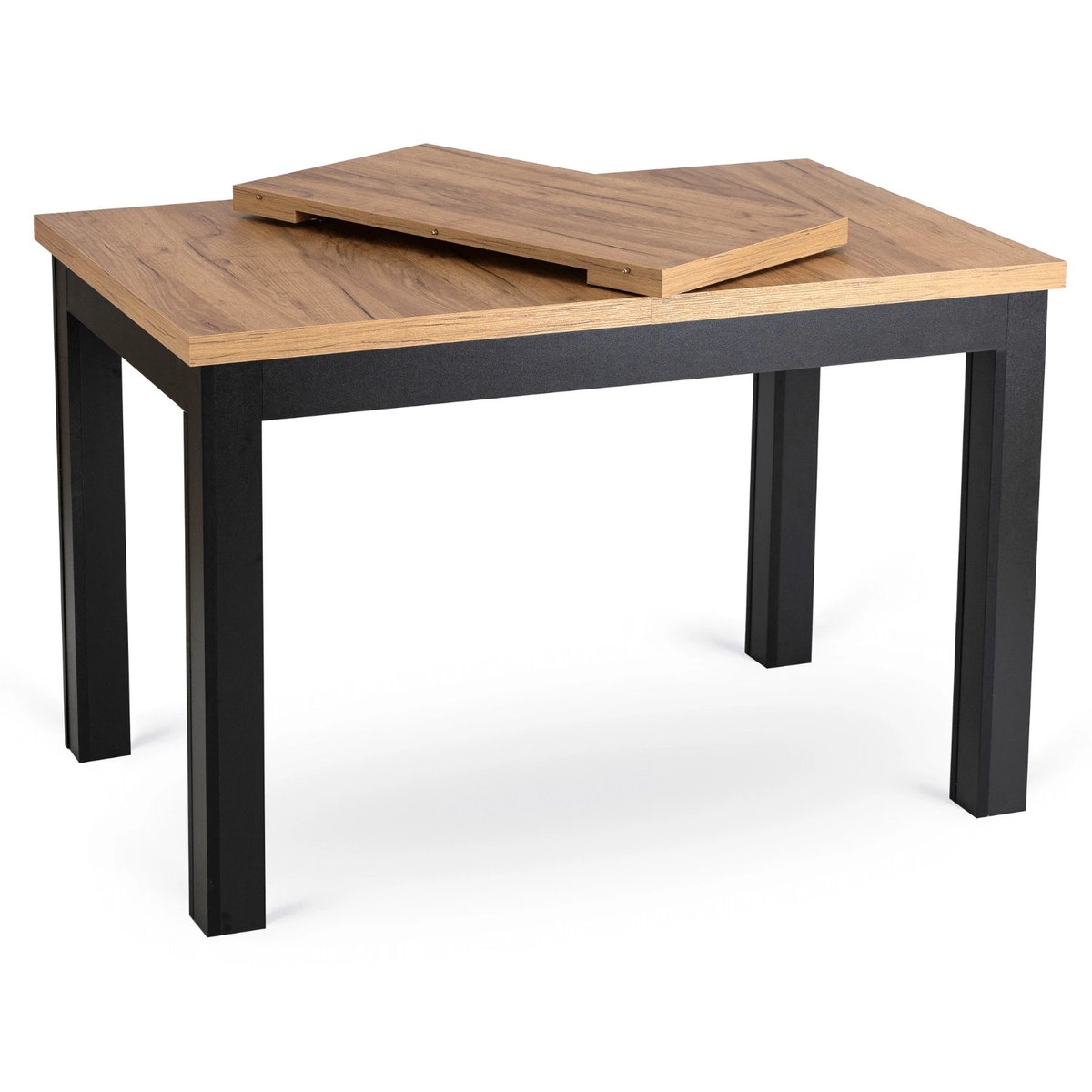 Rozkladací stôl SKUBI – 120–160 cm, dub craft, čierna podnož – foto 6