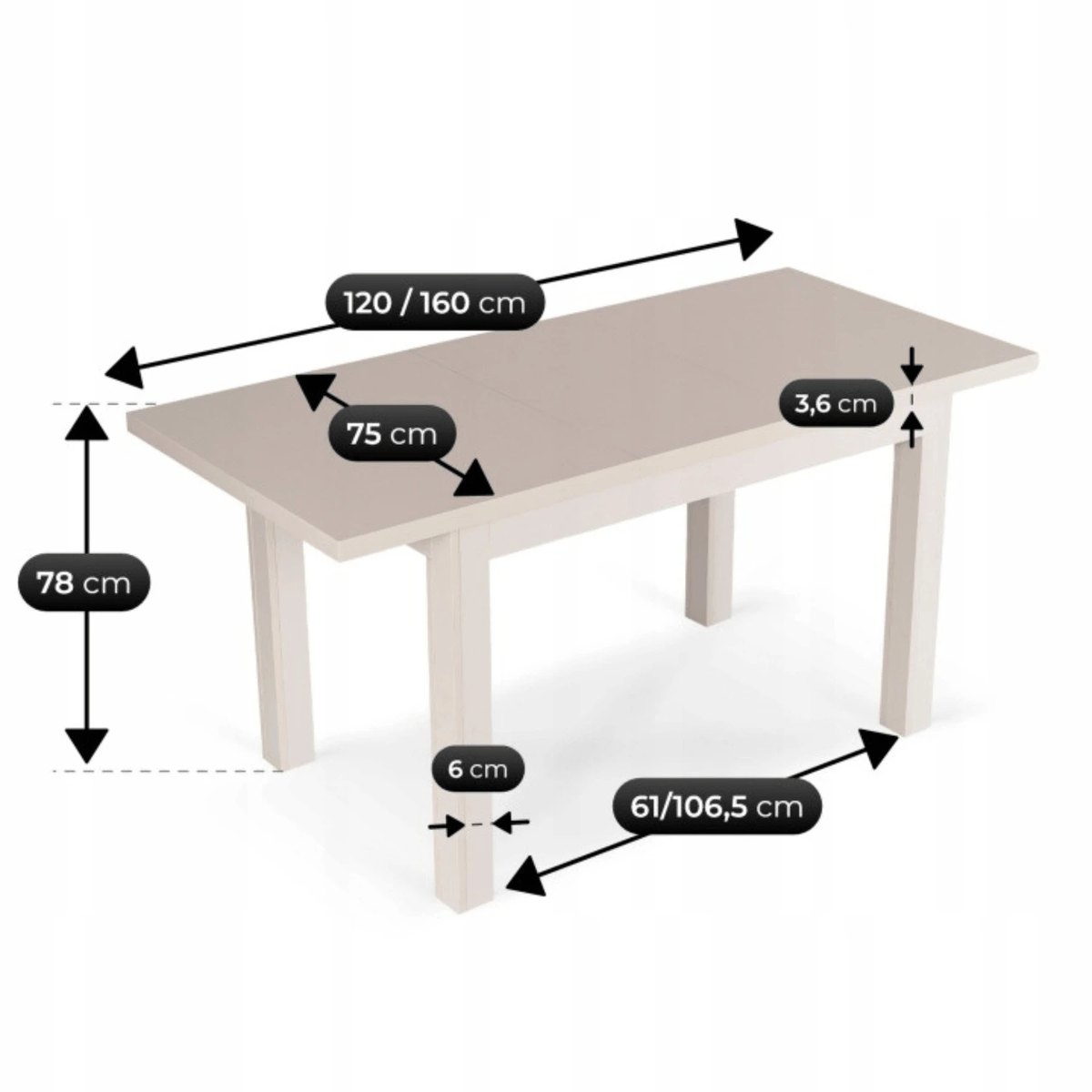 Rozkladací stôl SKUBI – 120–160 cm, kašmír – foto 5