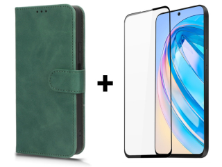9D SKLO + PUZDRO 2v1 pre Honor X8a - Knižkové SOLID zelené