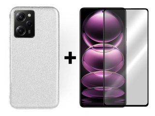 SKLO + PUZDRO 2v1 pre Xiaomi Redmi Note 12 Pro 5G - GLITTER strieborné