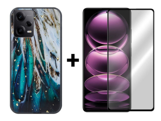 SKLO + PUZDRO 2v1 pre Xiaomi Redmi Note 12 Pro 5G - Silikónové GLAM FEATHERS