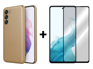 9D SKLO + PUZDRO 2v1 pre Samsung Galaxy A54 5G - Silikónové METALLIC zlaté