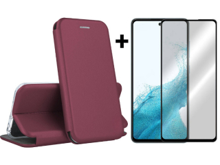 9D SKLO + PUZDRO 2v1 pre Samsung Galaxy A54 5G - Knižkové DIVA bordové