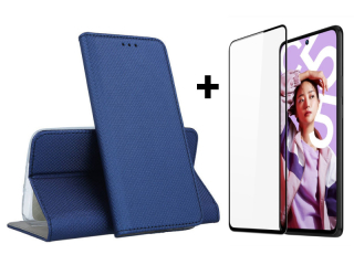 9D SKLO + PUZDRO 2v1 pre Realme C55 - Knižkové SMART MAGNET modré