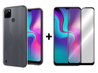 9D SKLO + PUZDRO 2v1 pre Realme C21Y / C25Y - Silikónové priesvitné