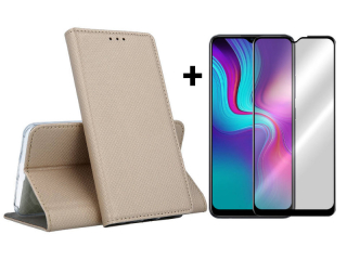 9D SKLO + PUZDRO 2v1 pre Realme C21Y / C25Y - Knižkové SMART MAGNET zlaté
