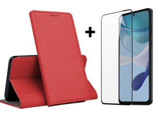 9D SKLO + PUZDRO 2v1 pre Motorola Moto G53 5G - Knižkové SMART MAGNET červené