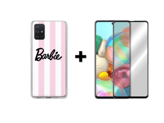 9D SKLO + PÚZDRO 2v1 pre Samsung Galaxy A71 Barbie ružovo biele