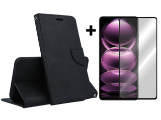 SKLO + PUZDRO 2v1 pre Xiaomi Redmi Note 12 Pro 5G - Knižkové FANCY čierne