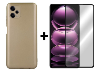 SKLO + PUZDRO 2v1 pre Xiaomi Redmi Note 12 Pro 5G - Silikónové Metallic zlaté