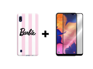 9D SKLO + PÚZDRO 2v1 pre Samsung Galaxy A10 Barbie ružovo biele