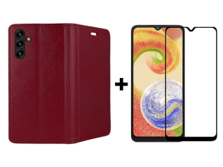 SKLO + PUZDRO 2v1 pre Samsung Galaxy A13 5G / A04s - Knižkové MAGNETIC bordové