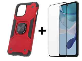 9D SKLO + PUZDRO 2v1 pre Motorola Moto G53 5G - Tvrdené SQUARE červené
