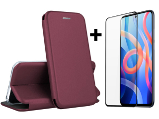 SKLO + PÚZDRO 2v1 pre Xiaomi Poco M4 Pro 5G - Knižkové puzdro DIVA bordové