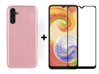 SKLO + PUZDRO 2v1 pre Samsung Galaxy A13 5G / A04s - Silikónové Glitter ružové