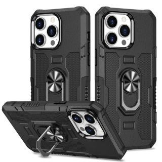 Tvrdený kryt pre iPhone 15 Pro Max - RING HOLDER čierny